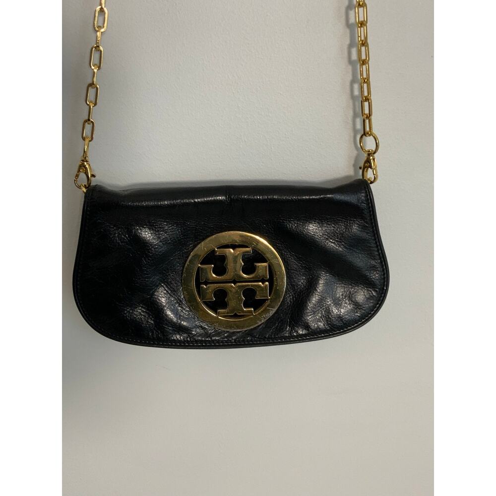 Tory Burch Reva Black Leather Detachable Gold Chain Crossbody Clutch - Picture 2 of 10